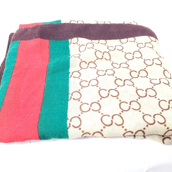 Gucci Red, Green, and Brown Patterned Scarf - Picture 1 of 7